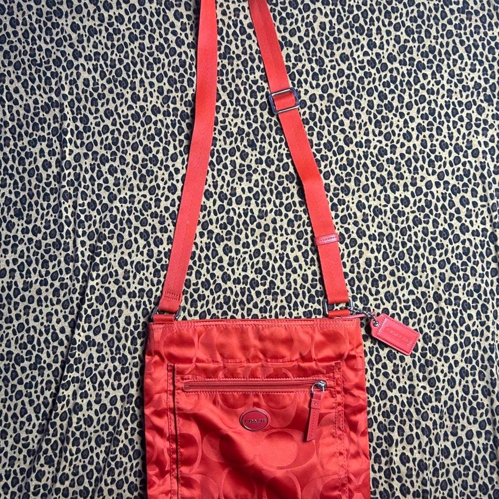 Coach red nylon crossbody bag